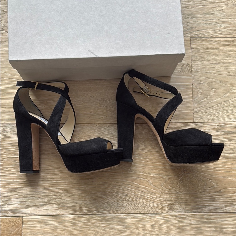 Jimmy Choo Black Suede Platform Heels 7.5 - Picture 7 of 12